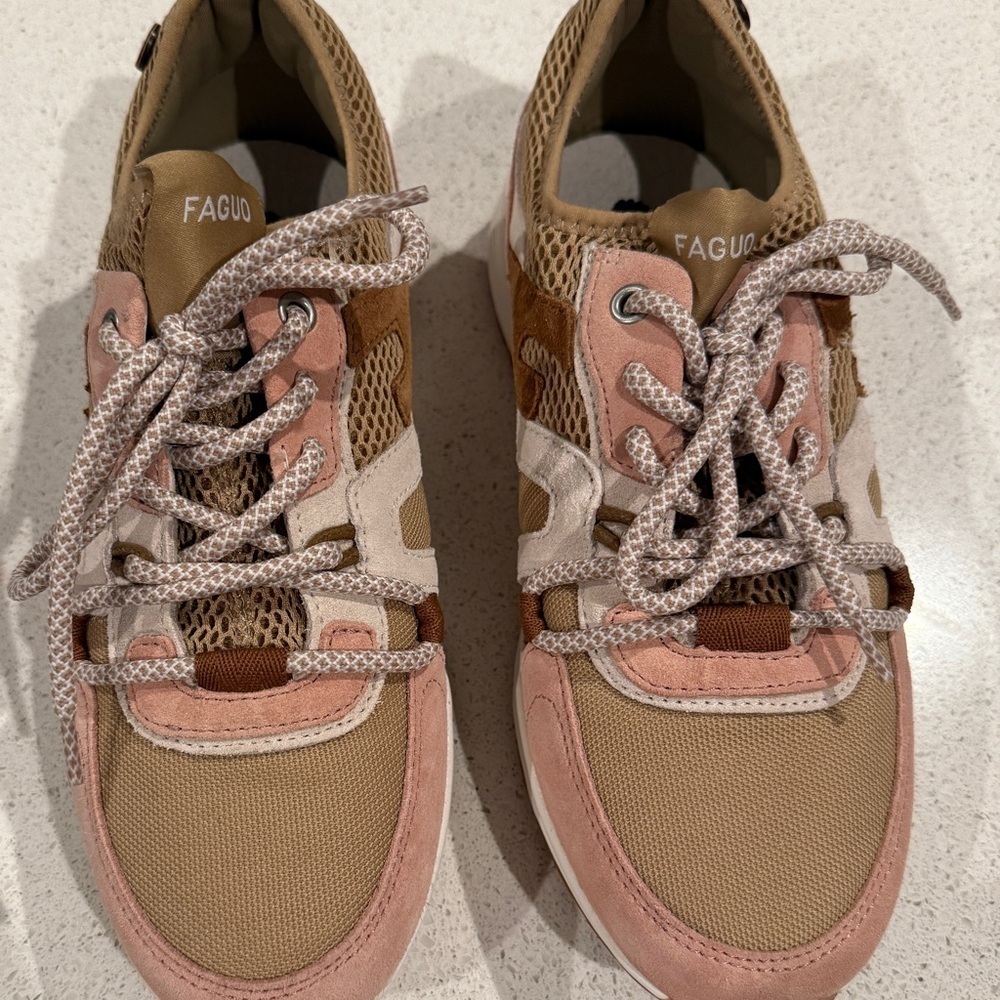 Women's Tan and Pink Sneakers - Picture 1 of 6